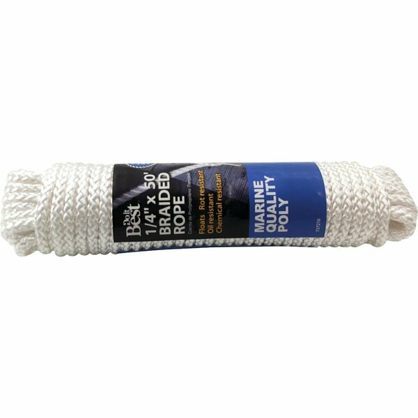All-Source 1/4 In. x 50 Ft. White Solid Braided Polypropylene Packaged Rope 737216